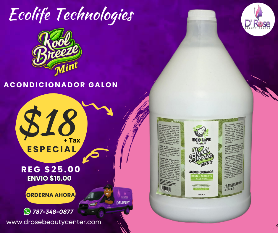 🌿 ECOLIFE TECHNOLOGIES Kool Breeze Mint – ACONDICIONADOR GALÓN 128oz
