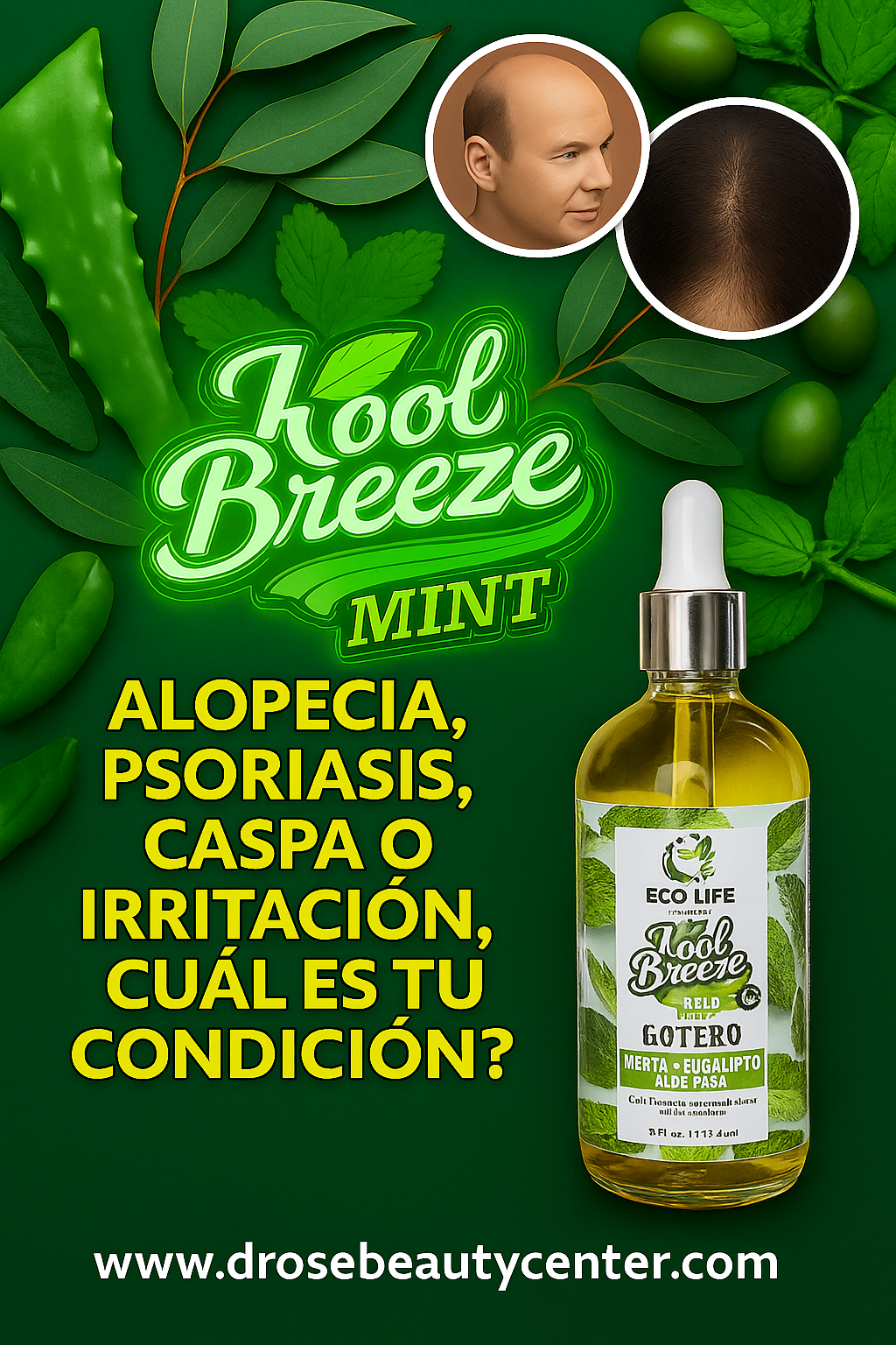 🌿 KOOL BREEZE MINT – Gotero Anti-Caída 4oz con Minoxidil 4% | Ecolife Technologies