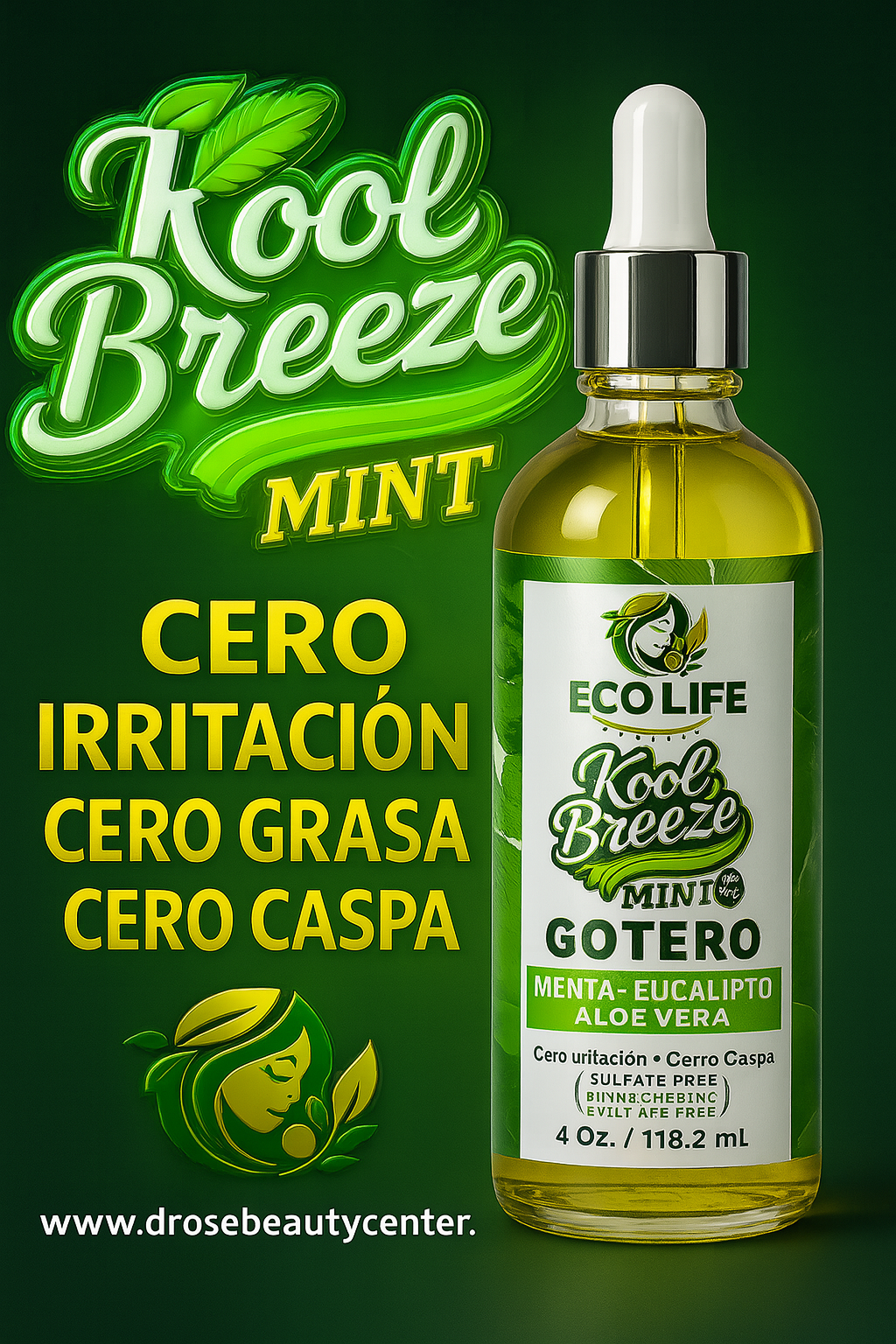 🌿 KOOL BREEZE MINT – Gotero Anti-Caída 4oz con Minoxidil 4% | Ecolife Technologies