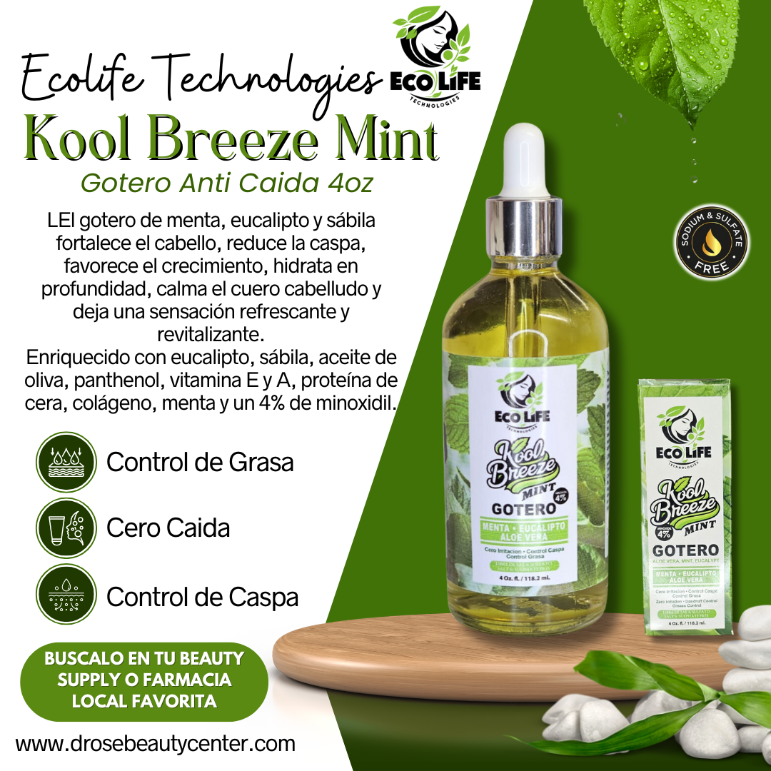 🌿 KOOL BREEZE MINT – Gotero Anti-Caída 4oz con Minoxidil 4% | Ecolife Technologies