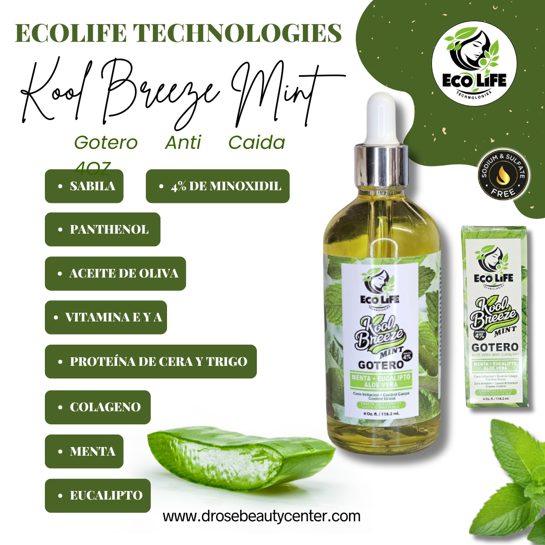 🌿 KOOL BREEZE MINT – Gotero Anti-Caída 4oz con Minoxidil 4% | Ecolife Technologies