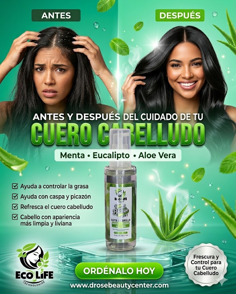 Ecolife Technologies Kool Breeze Mint Gotas de Brillo 2oz ETKBMGB2 – Brillo Capilar con Menta, Eucalipto y Aloe Vera