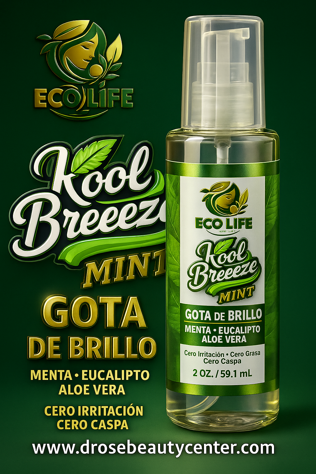 💚 Ecolife Technologies - Kool Breeze Mint Gotas de Brillo 2oz