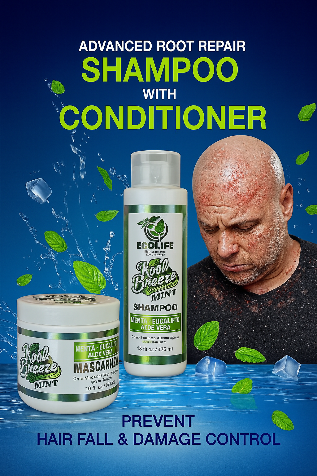 🧊 Mascarilla Capilar Kool Breeze Mint 16oz – Refresca, Hidrata y Repara con Menta, Sábila y Eucalipto