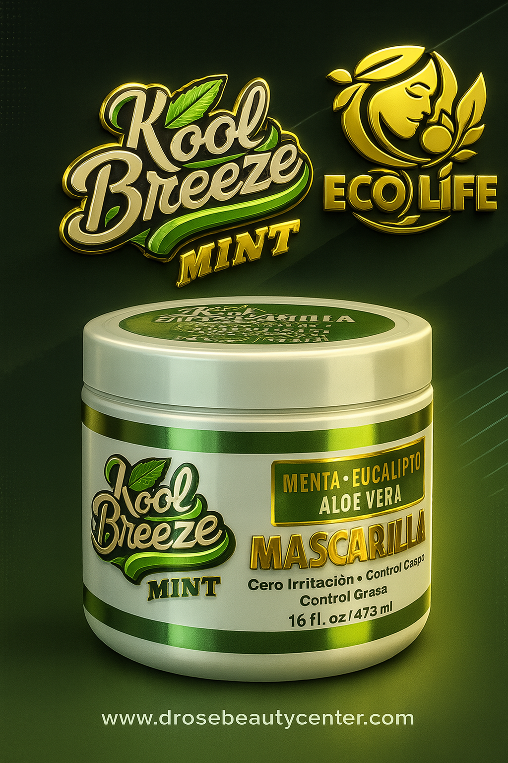 🧊 Mascarilla Capilar Kool Breeze Mint 16oz – Refresca, Hidrata y Repara con Menta, Sábila y Eucalipto