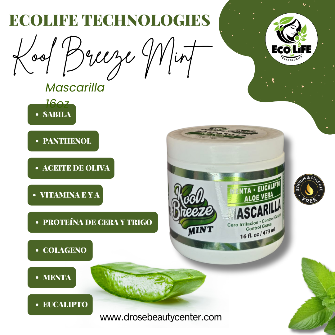 🧊 Mascarilla Capilar Kool Breeze Mint 16oz – Refresca, Hidrata y Repara con Menta, Sábila y Eucalipto