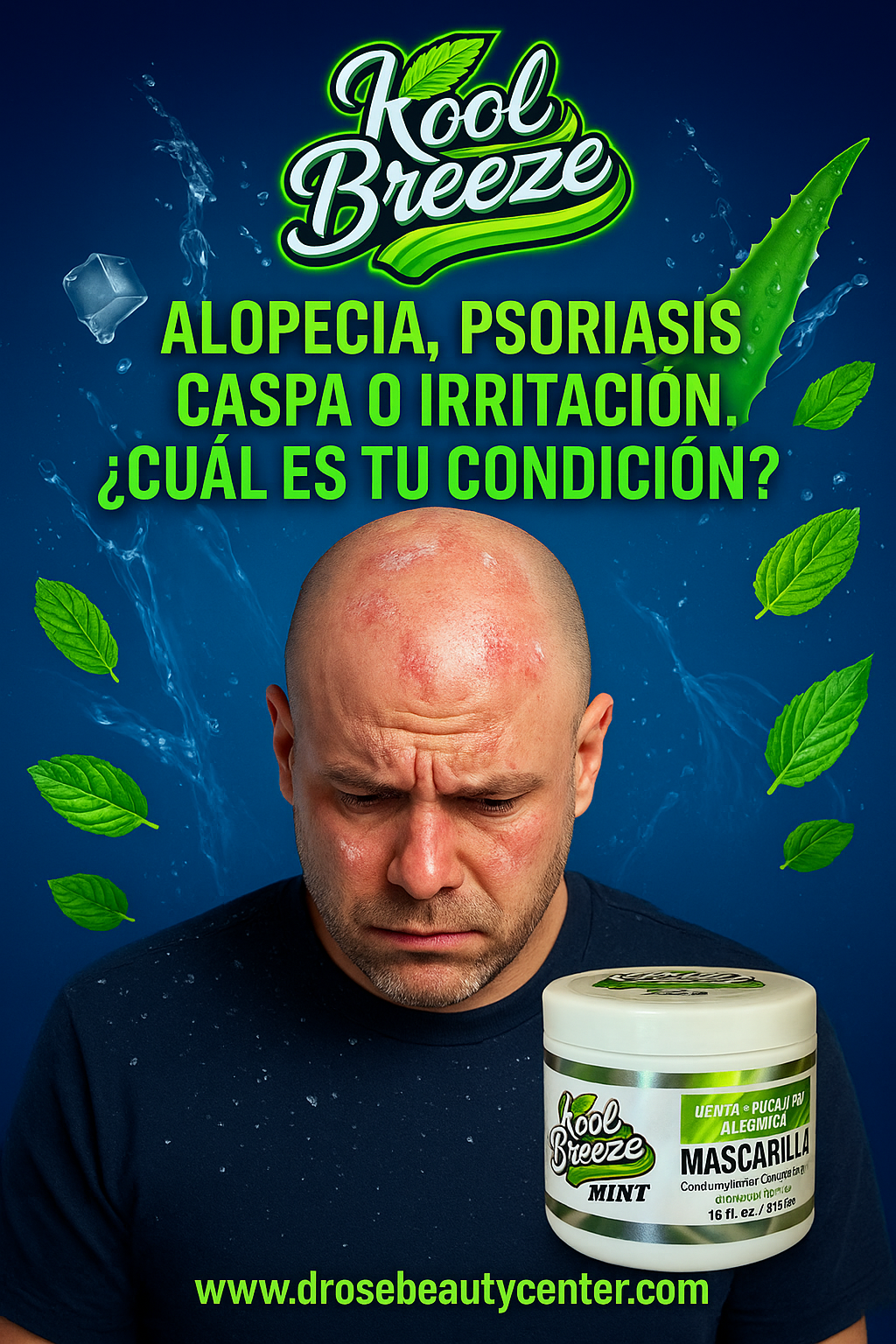 🧊 Mascarilla Capilar Kool Breeze Mint 16oz – Refresca, Hidrata y Repara con Menta, Sábila y Eucalipto