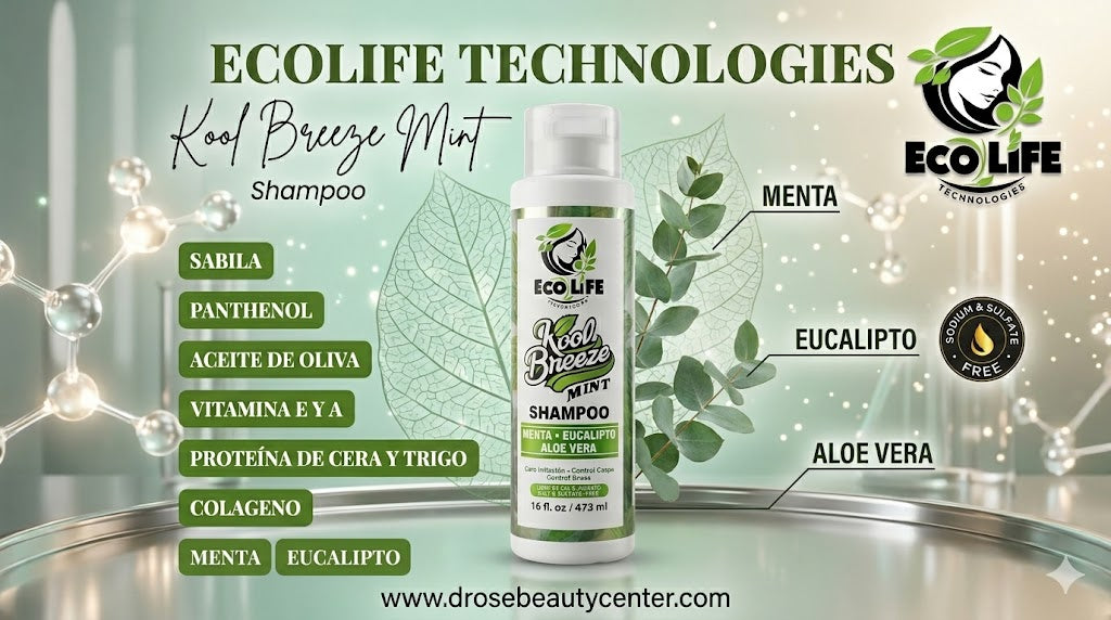 Ecolife Technologies Kool Breeze Mint Shampoo 16oz ETKBMSH16 – Shampoo Refrescante para Caspa, Grasa e Irritación del Cuero Cabelludo