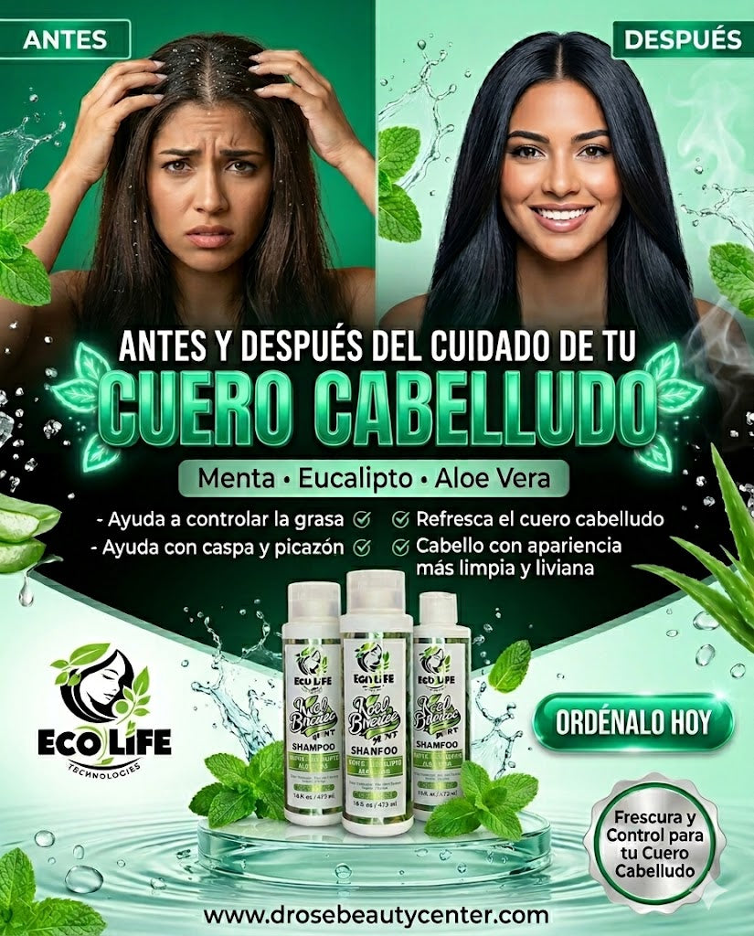 Ecolife Technologies Kool Breeze Mint Shampoo 16oz ETKBMSH16 – Shampoo Refrescante para Caspa, Grasa e Irritación del Cuero Cabelludo