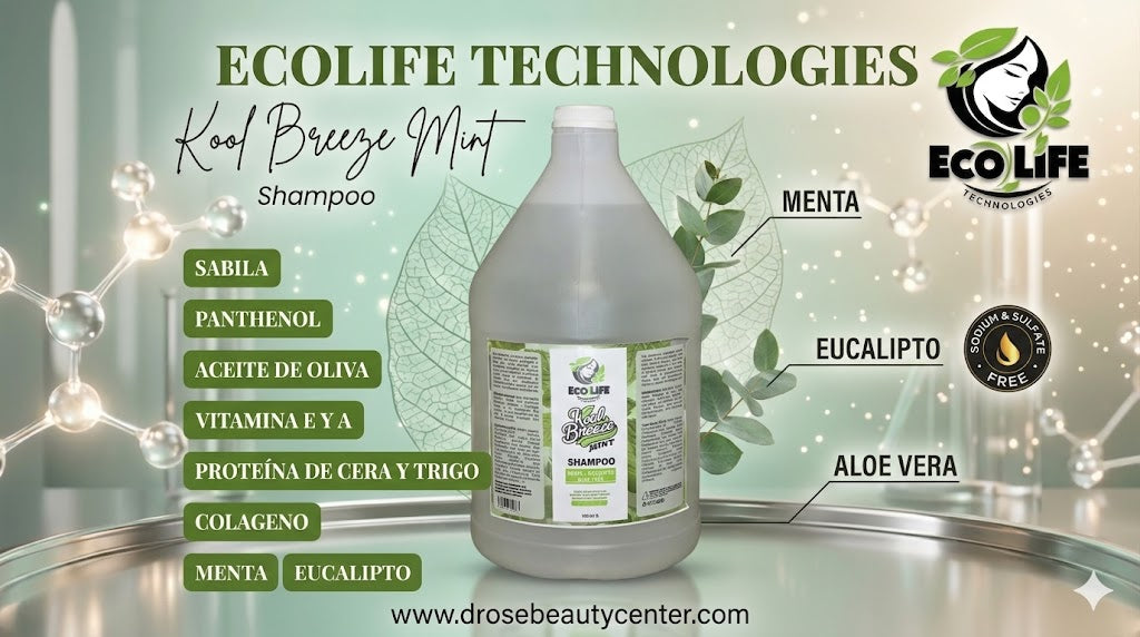 Ecolife Technologies Kool Breeze Mint Shampoo Galón 128oz ETKBMSHG – Shampoo Refrescante para Caspa, Grasa e Irritación del Cuero Cabelludo