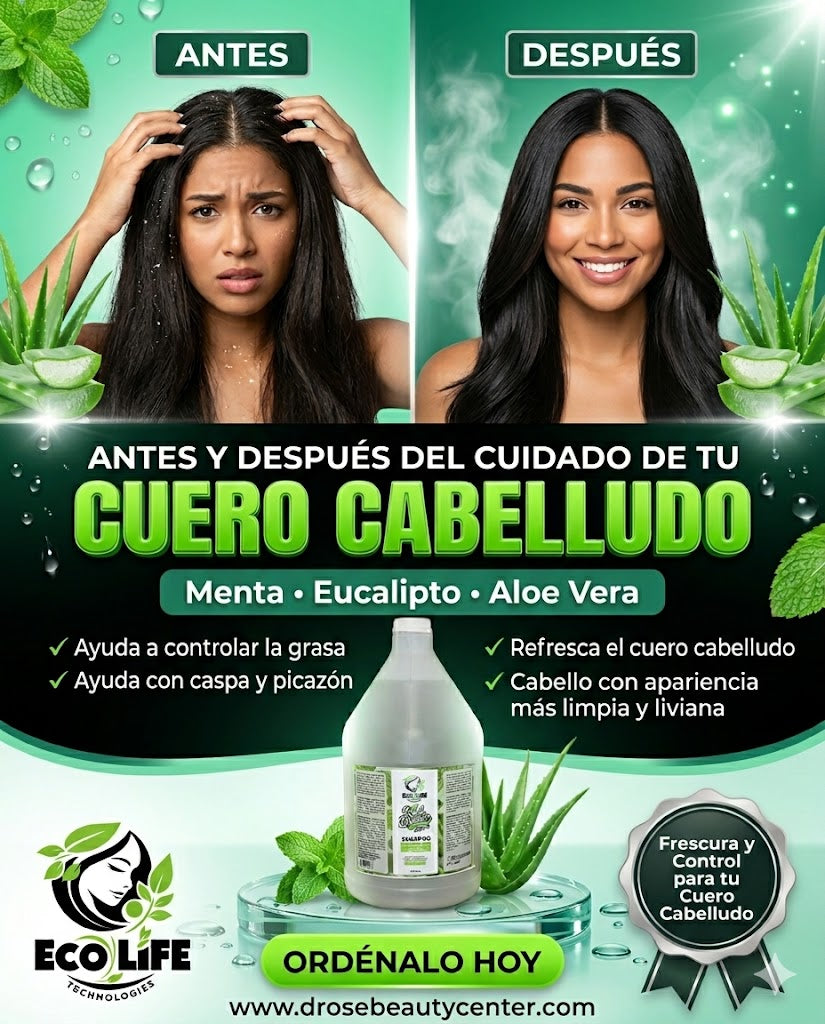 Ecolife Technologies Kool Breeze Mint Shampoo Galón 128oz ETKBMSHG – Shampoo Refrescante para Caspa, Grasa e Irritación del Cuero Cabelludo