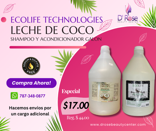 ECOLIFE TECHNOLOGIES LECHE DE COCO SHAMPOO Y ACONDICIONADOR GALON OFERTA DE 2 ETLCGX2