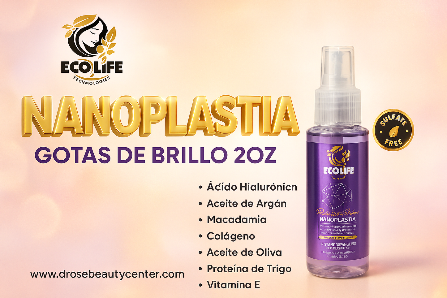 ✨ ECOLIFE TECHNOLOGIES NANOPLASTIA GOTAS DE BRILLO 2OZ (ETNGB2) ✨