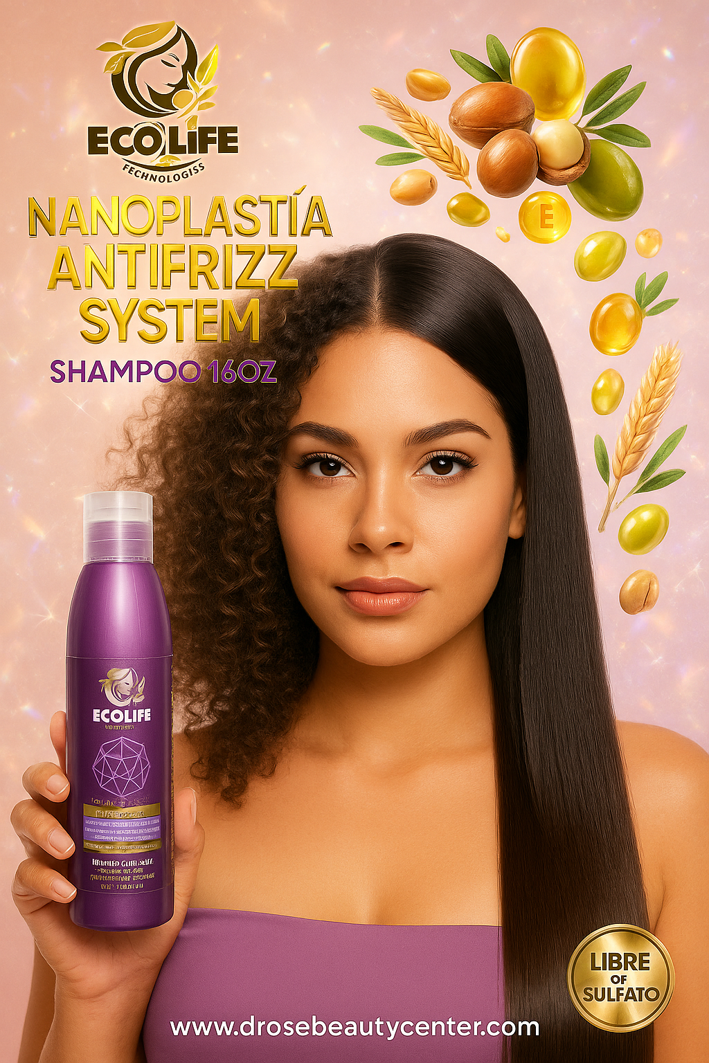 Nanoplastia Shampoo 16oz ECOLIFE TECHNOLOGIES — Control Antifrizz, Hidratación y Brillo Profesional