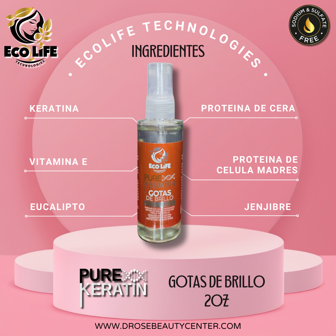 ✨ ECOLIFE TECHNOLOGIES – PURE KERATIN GOTAS DE BRILLO 2 OZ