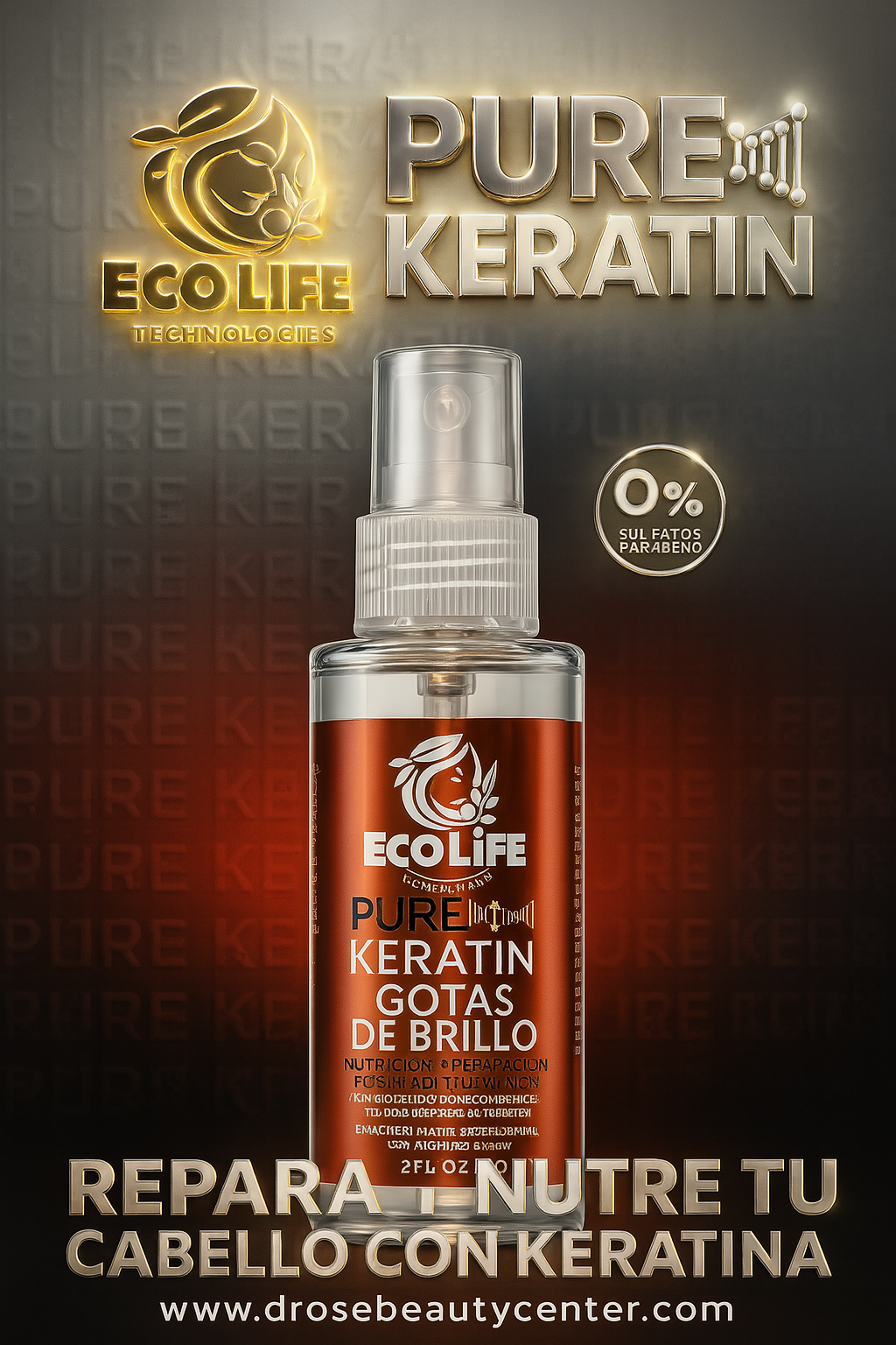 ✨ ECOLIFE TECHNOLOGIES – PURE KERATIN GOTAS DE BRILLO 2 OZ