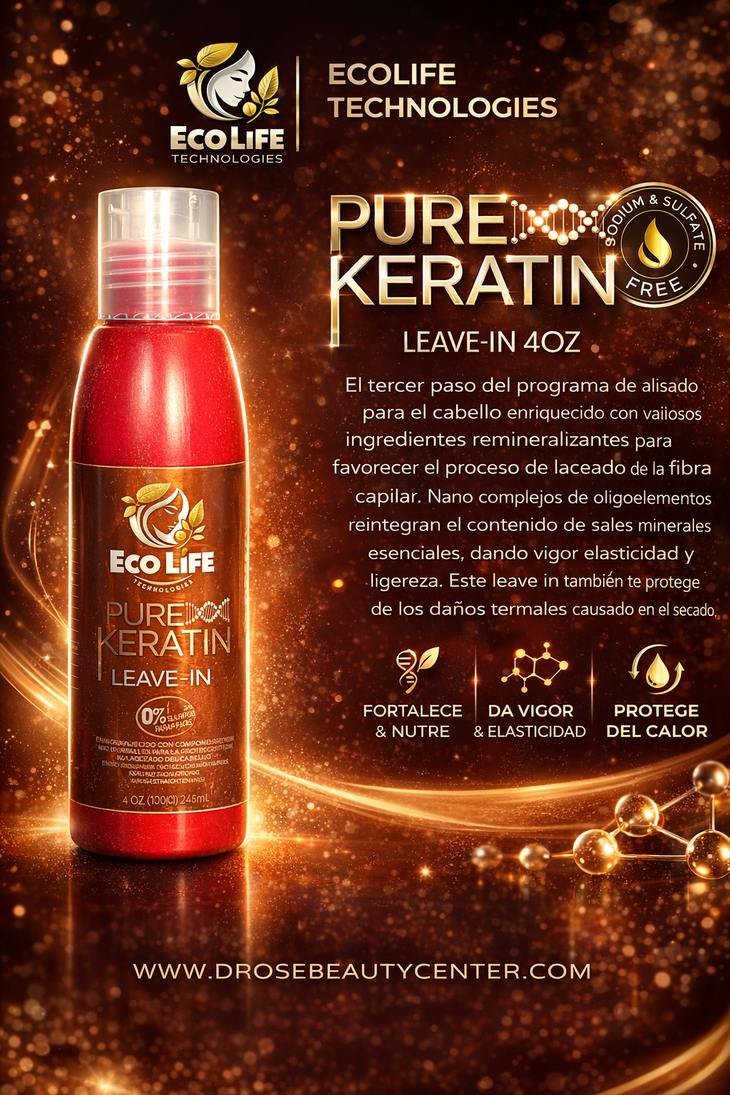 ✨ Pure Keratin Leave-In 4oz – Protección Térmica y Reparación Sin Enjuague ✨