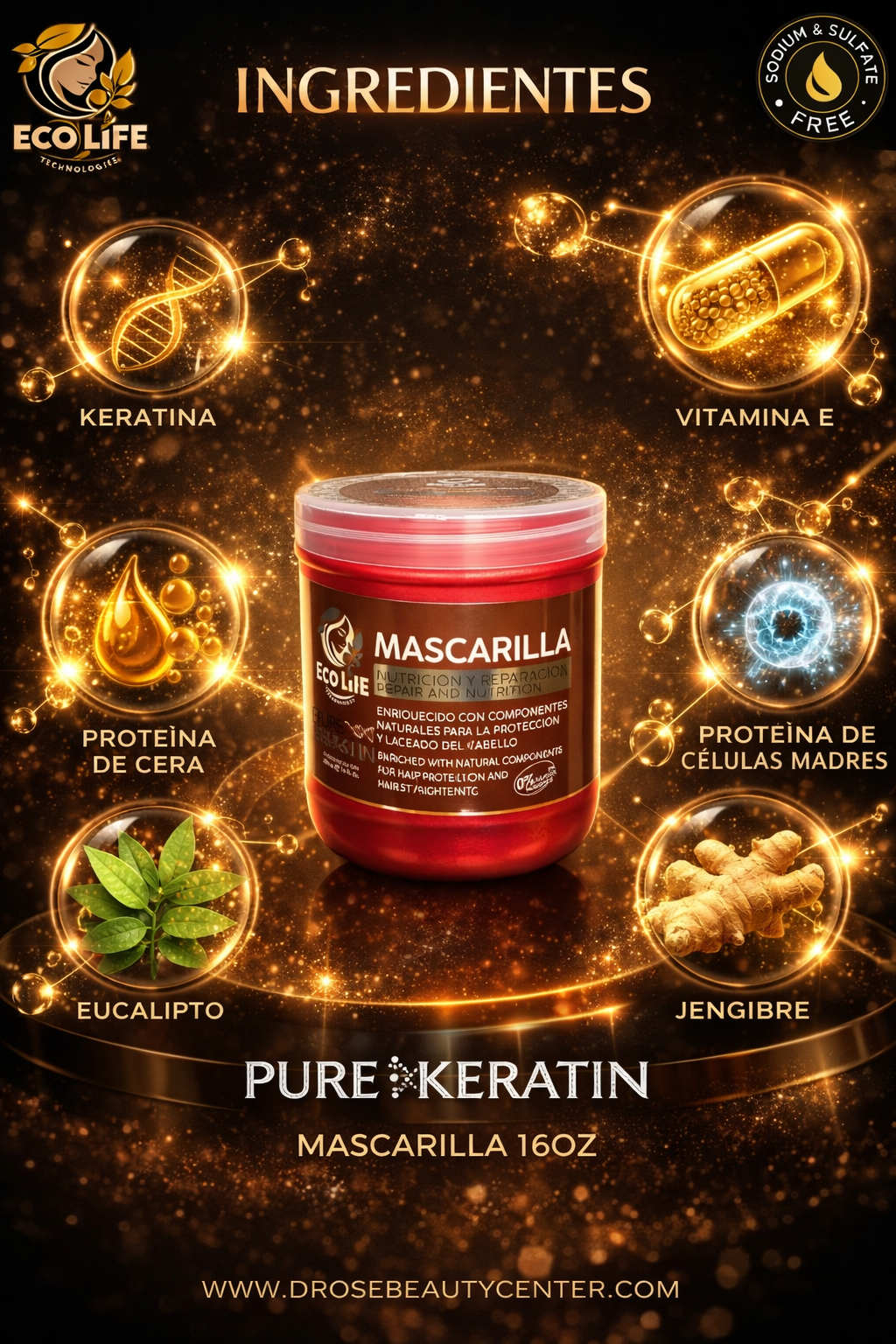 ✨ Pure Keratin Mascarilla 16oz – Reparación Intensiva y Nutrición Profesional ✨