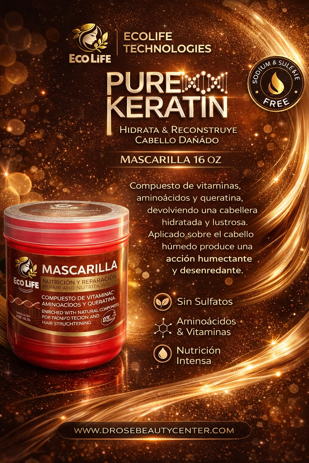 ✨ Pure Keratin Mascarilla 16oz – Reparación Intensiva y Nutrición Profesional ✨