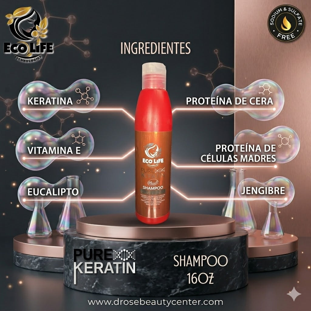 ✨ Pure Keratin Shampoo 16oz – Limpieza Profesional que Repara y Fortalece ✨