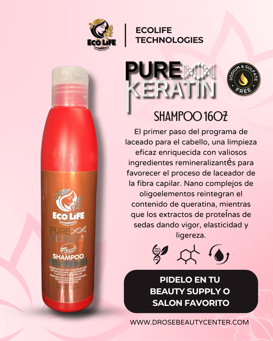 ✨ PURE KERATIN SHAMPOO 16oz – Fórmula libre de sulfato y sodio ✨