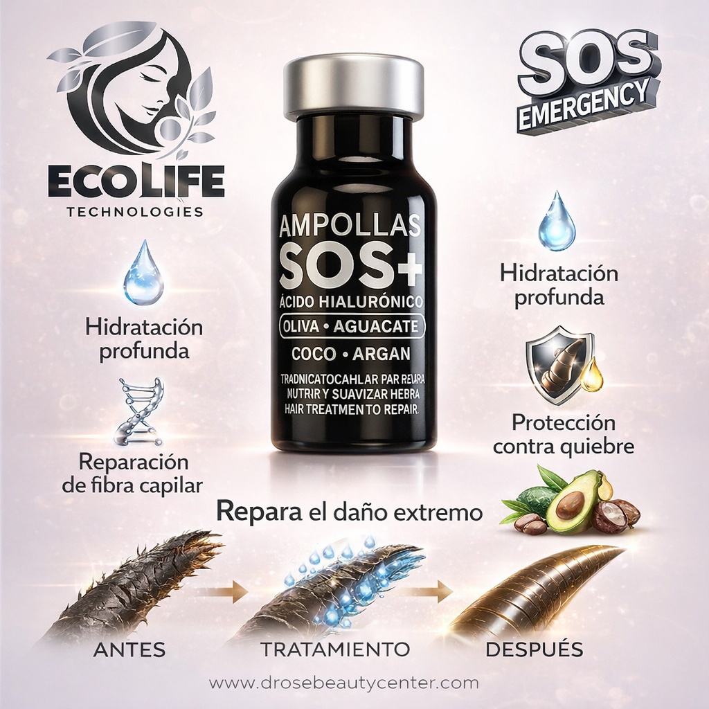 Ecolife Technologies SOS Emergency Ampolla Capilar de Ácido Hialurónico Reparadora Intensiva