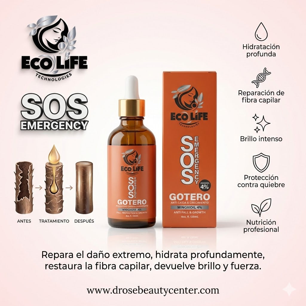 🚨 SOS Emergency Gotero Anticaída y Crecimiento 4 oz con Minoxidil 4% – Reparación Intensiva y Estimulación Capilar | Ecolife Technologies
