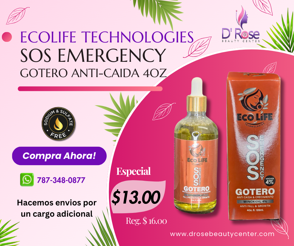 ECOLIFE TECHNOLOGIES – SOS EMERGENCY GOTERO ANTI-CAÍDA Y CRECIMIENTO 4OZ