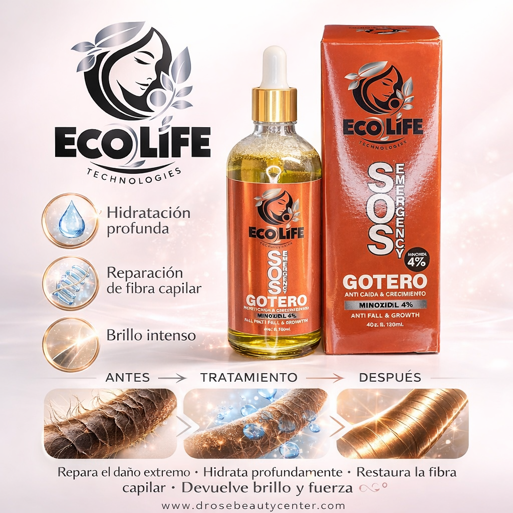 🚨 SOS Emergency Gotero Anticaída y Crecimiento 4 oz con Minoxidil 4% – Reparación Intensiva y Estimulación Capilar | Ecolife Technologies