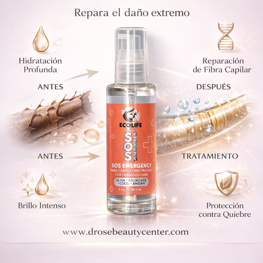 Ecolife Technologies SOS Emergency Gota de Brillo Reconstructora 2oz para Cabello Maltratado y Opaco