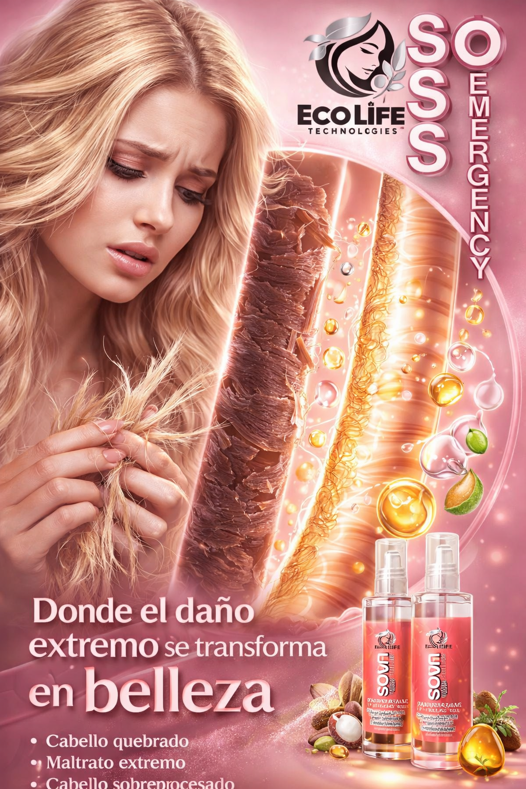 Ecolife Technologies SOS Emergency Gota de Brillo Reconstructora 2oz para Cabello Maltratado y Opaco