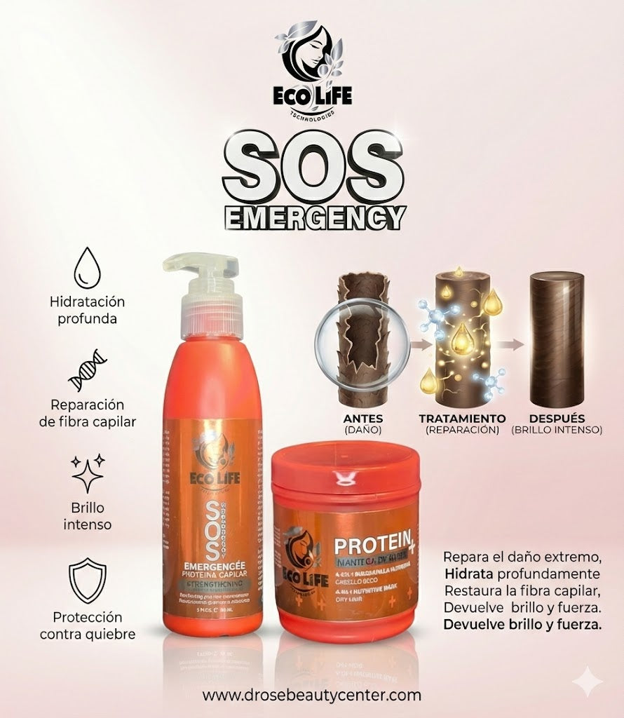 ✨ ECO LIFE SOS EMERGENCY KIT TRATAMIENTO INTENSIVO 2 PIEZAS — Reparación Extrema y Reconstrucción Capilar Profesional ✨