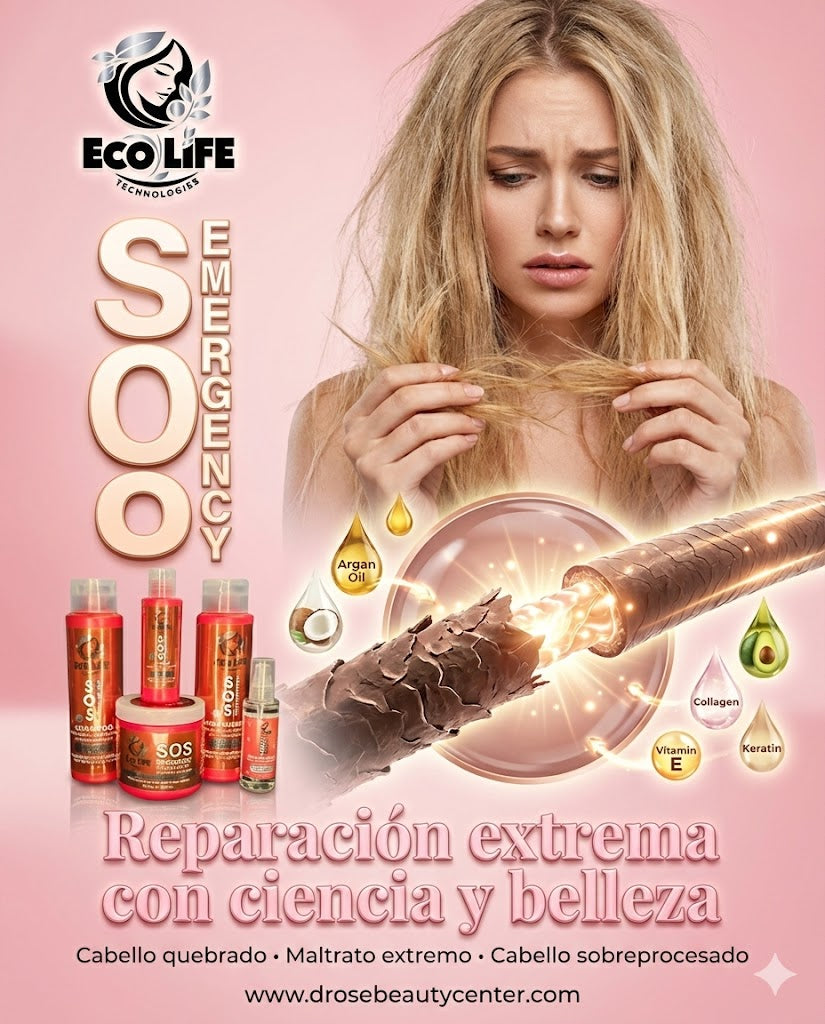 Ecolife Technologies SOS Emergency Mascarilla Reconstructora Intensiva para Cabello Dañado 1.5oz – Libre de Sulfatos y Parabenos