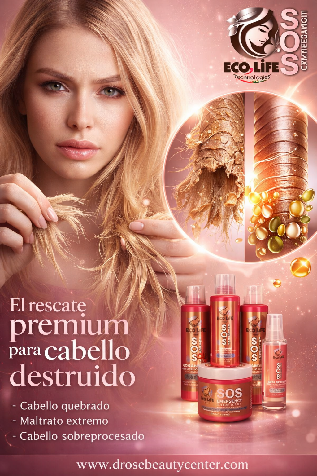 Ecolife Technologies SOS Emergency Leave-In Reconstructor Capilar 4oz – Reparación Intensiva para Cabello Dañado y Maltratado