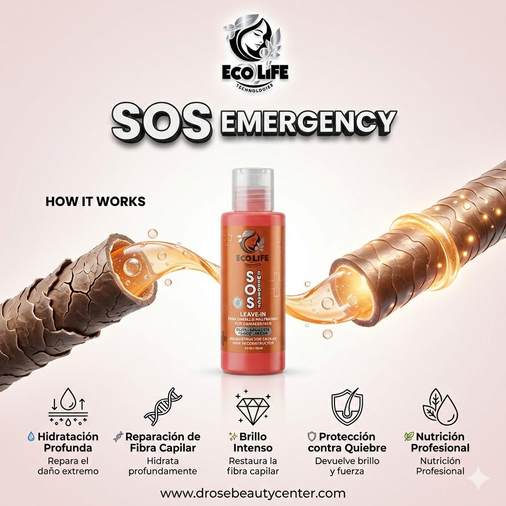 Ecolife Technologies SOS Emergency Leave-In Reconstructor Capilar 4oz – Reparación Intensiva para Cabello Dañado y Maltratado