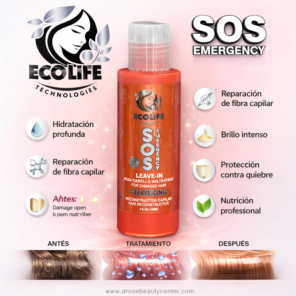 Ecolife Technologies SOS Emergency Leave-In Reconstructor Capilar 4oz – Reparación Intensiva para Cabello Dañado y Maltratado