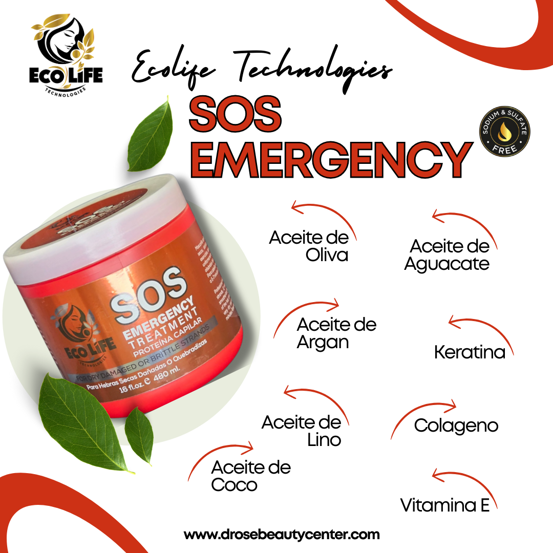 Ecolife Technologies SOS Emergency Mascarilla Reconstructora Intensiva para Cabello Dañado 16oz – Libre de Sulfatos y Parabenos