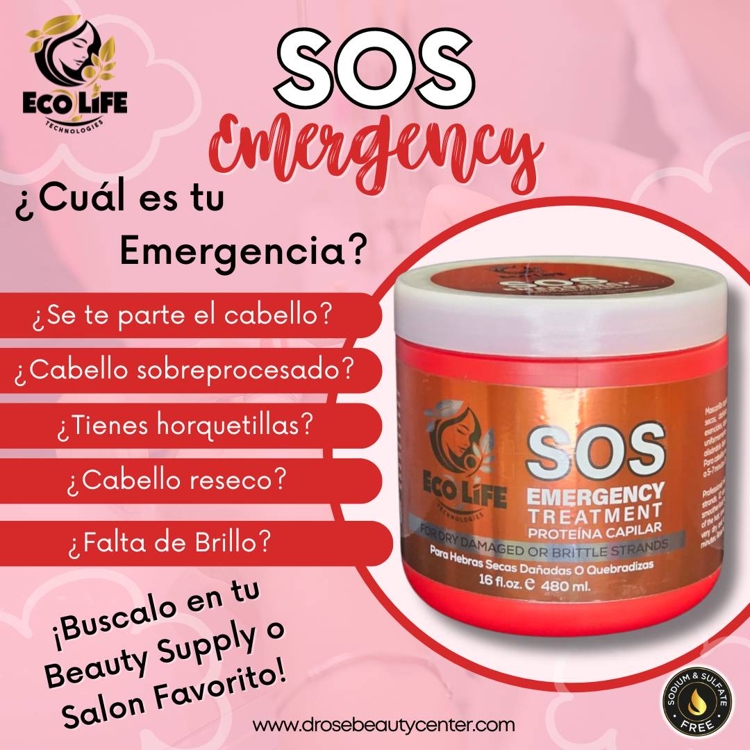 Ecolife Technologies SOS Emergency Mascarilla Reconstructora Intensiva para Cabello Dañado 16oz – Libre de Sulfatos y Parabenos