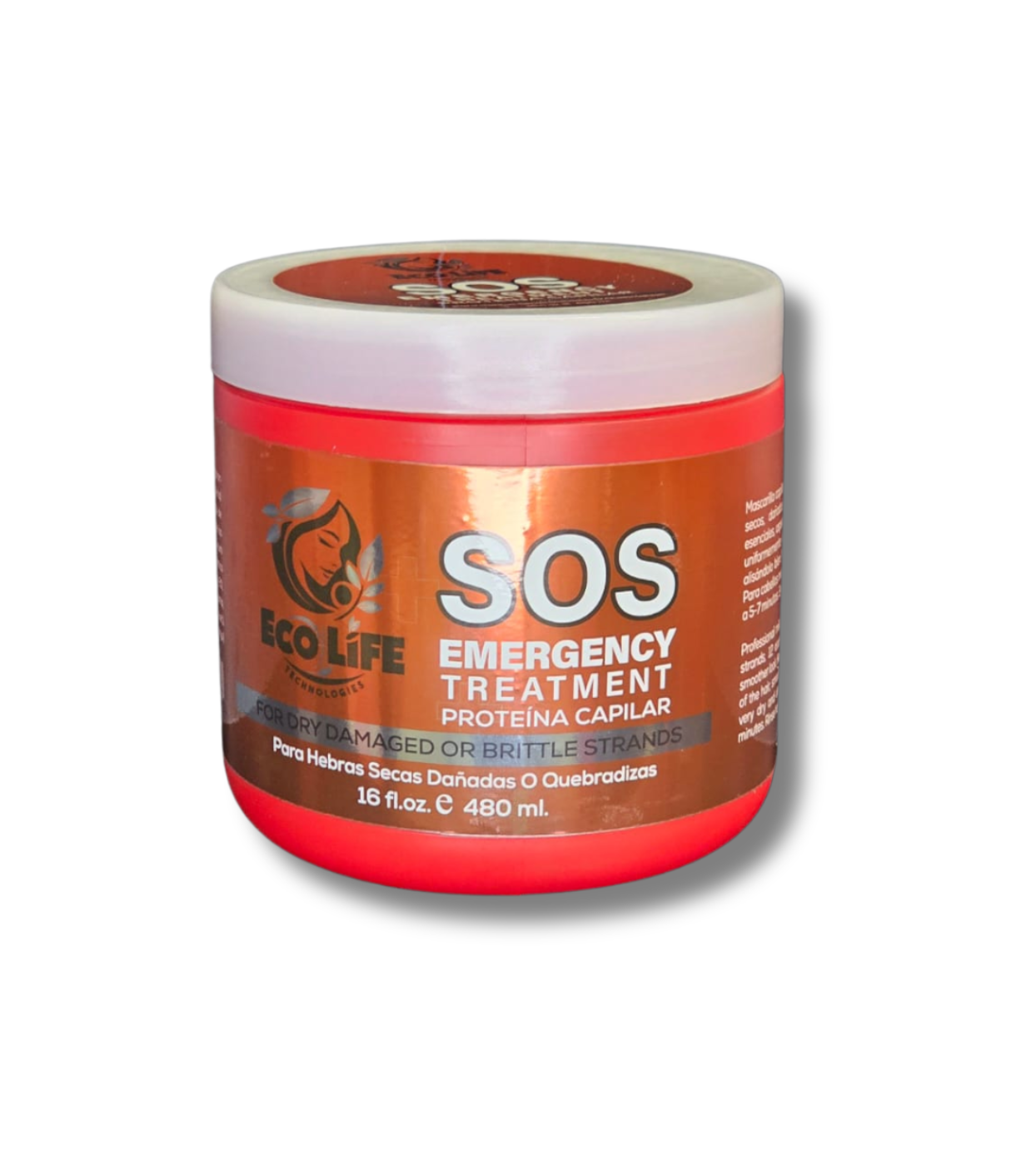 Ecolife Technologies SOS Emergency Mascarilla Reconstructora Intensiva para Cabello Dañado 16oz – Libre de Sulfatos y Parabenos