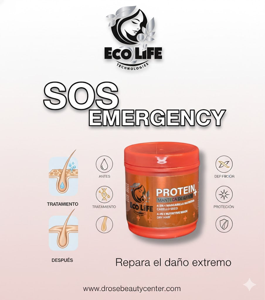 SOS Emergency Protein+ Mascarilla 4 en 1 con Manteca de Karité 8oz – Reparación Extrema e Hidratación Profunda