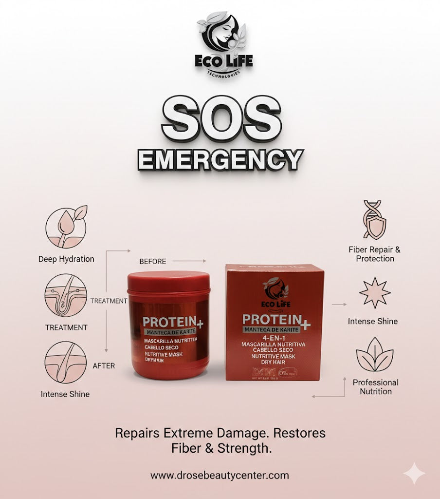 SOS Emergency Protein+ Mascarilla 4 en 1 con Manteca de Karité 8oz – Reparación Extrema e Hidratación Profunda