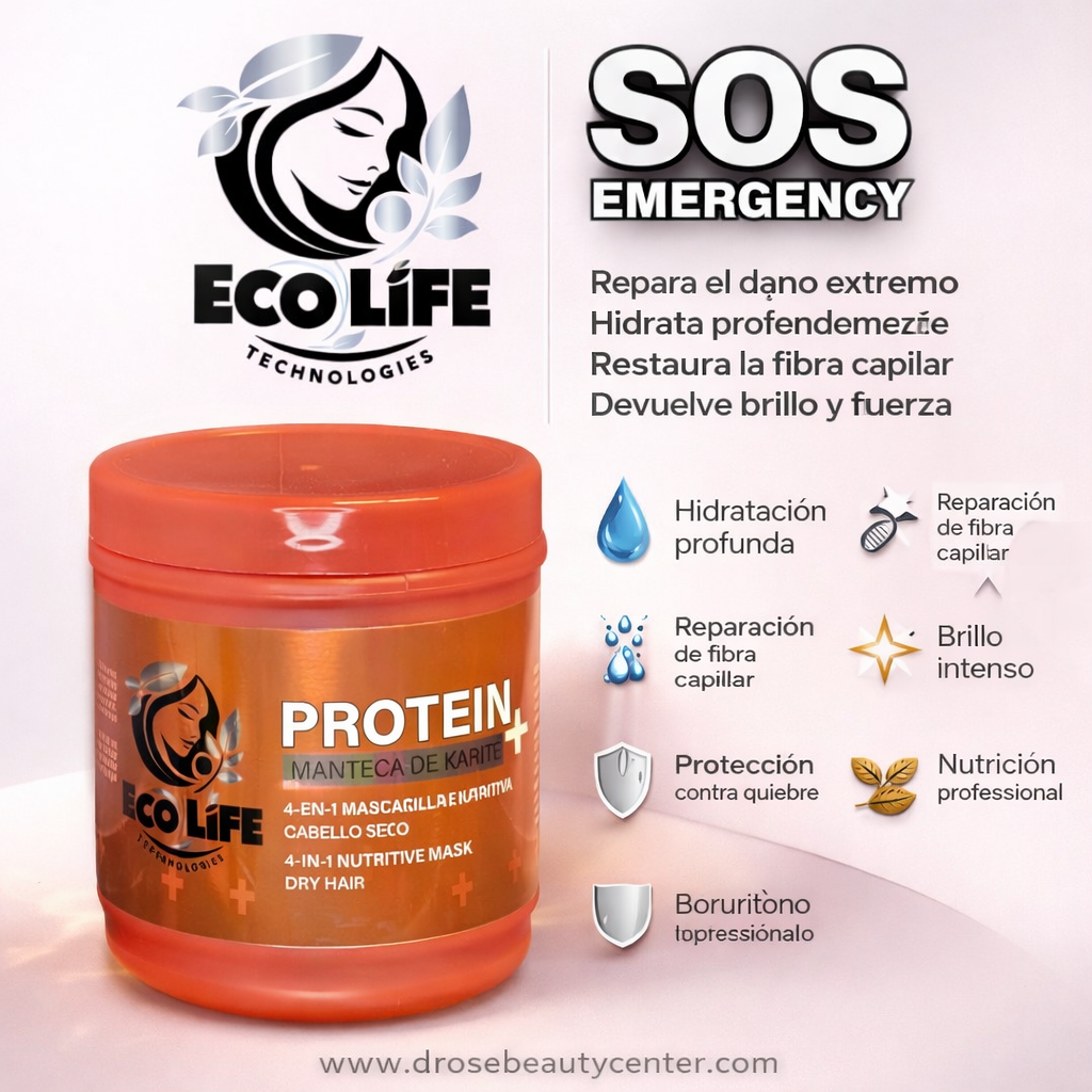SOS Emergency Protein+ Mascarilla 4 en 1 con Manteca de Karité 8oz – Reparación Extrema e Hidratación Profunda
