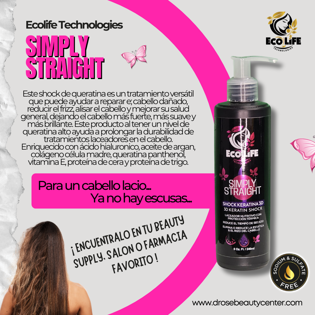 🌟 ECOLIFE TECHNOLOGIES – SIMPLY STRAIGHT SHOCK KERATINA 3D LEAVE-IN 8OZ 🌟