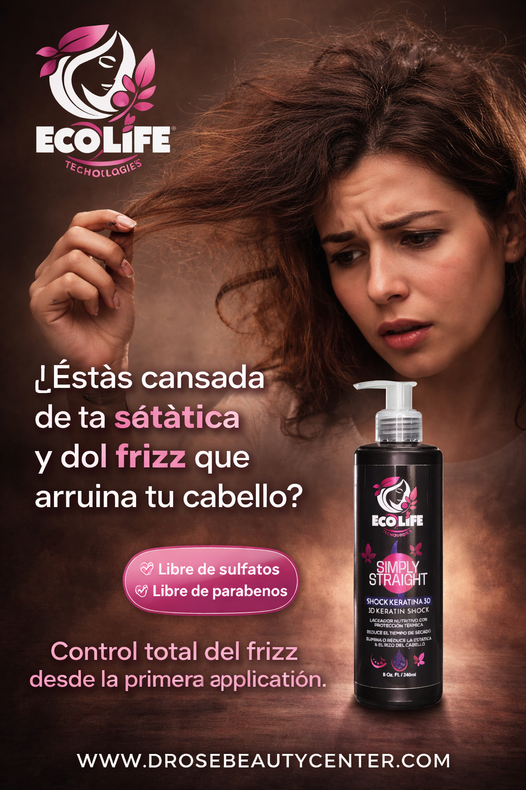 🟢 ECOLIFE TECHNOLOGIES SIMPLY STRAIGHT SHOCK KERATINA 3D LEAVE-IN 8oz / 240 ml