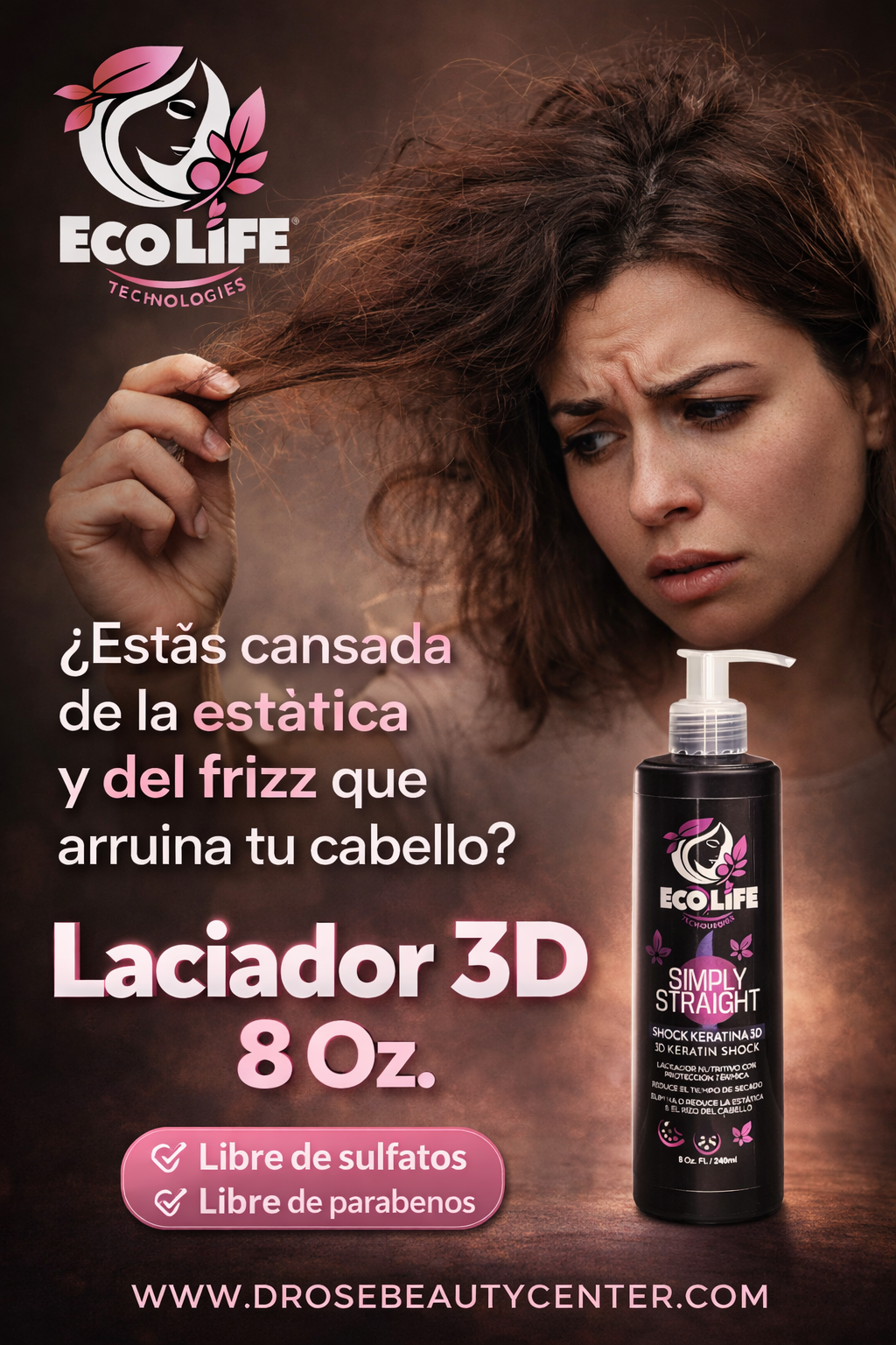 🟢 ECOLIFE TECHNOLOGIES SIMPLY STRAIGHT SHOCK KERATINA 3D LEAVE-IN 8oz / 240 ml