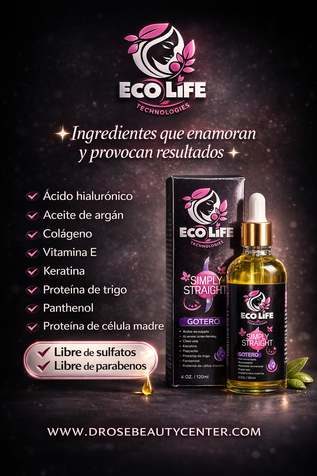 🦋 ECOLIFE TECHNOLOGIES SIMPLY STRAIGHT GOTERO ANTICAÍDA 4 OZ | Crecimiento + Control de Caída
