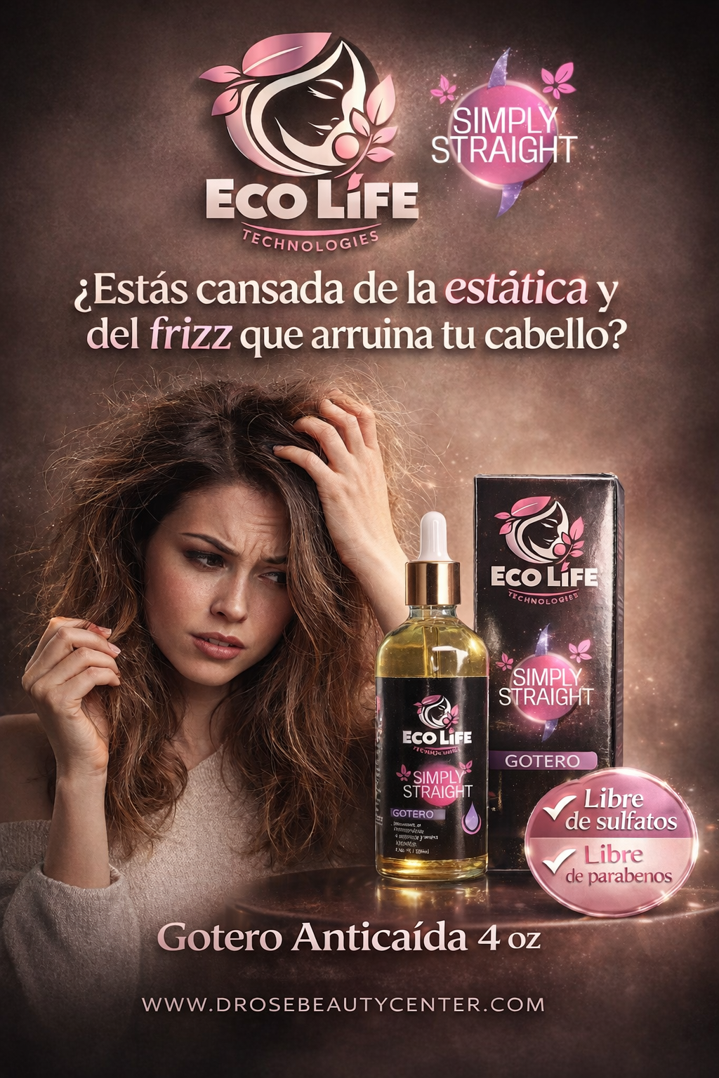 🦋 ECOLIFE TECHNOLOGIES SIMPLY STRAIGHT GOTERO ANTICAÍDA 4 OZ | Crecimiento + Control de Caída