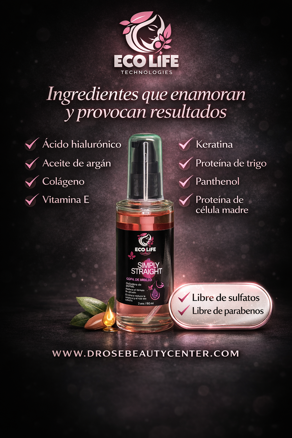 ECOLIFE TECHNOLOGIES Simply Straight Gota de Brillo 2oz – Sellador de Puntas &amp; Control del Frizz