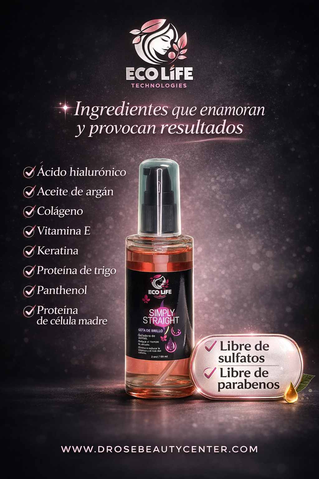 ECOLIFE TECHNOLOGIES Simply Straight Gota de Brillo 2oz – Sellador de Puntas &amp; Control del Frizz