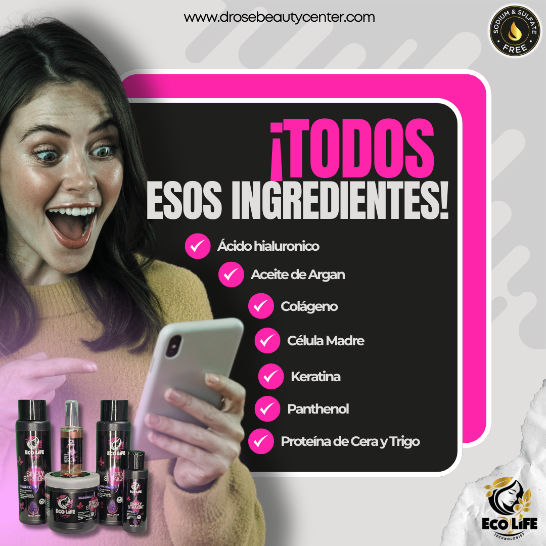 🦋 ECOLIFE TECHNOLOGIES SIMPLY STRAIGHT GOTA DE BRILLO 2oz 🦋